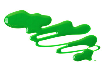 Green paint, a sample of cosmetics nail polish isolated on a white background