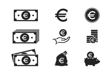 Fotobehang euro banknotes, coins and money icons. financial infographic elements and symbols for web design © Назарій