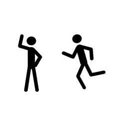 Stick man is standing, running. Silhouette. Icon of a human figure.