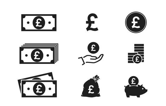 british pound banknotes, coins money icons. financial infographic elements and symbols for web design