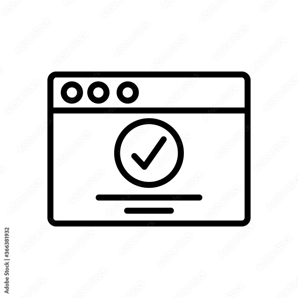 Poster browser, web site, check mark, approve icon. simple line, outline vector elements of internet explor