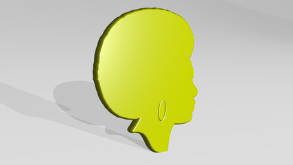 woman made by 3D illustration of a shiny metallic sculpture with the shadow on light background. beautiful and young