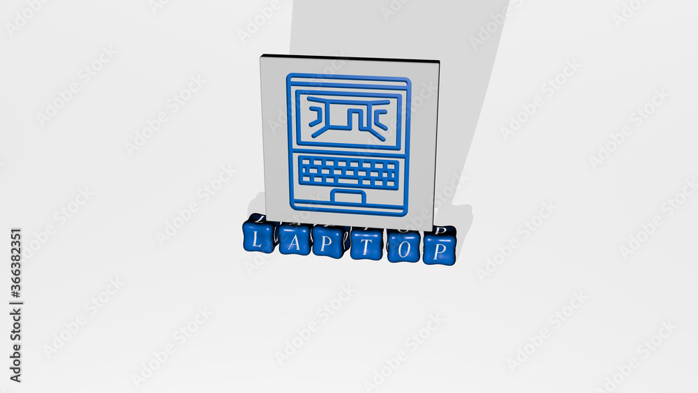 Fototapete 3d illustration of laptop graphics and text made by metallic dice letters for the related meanings o