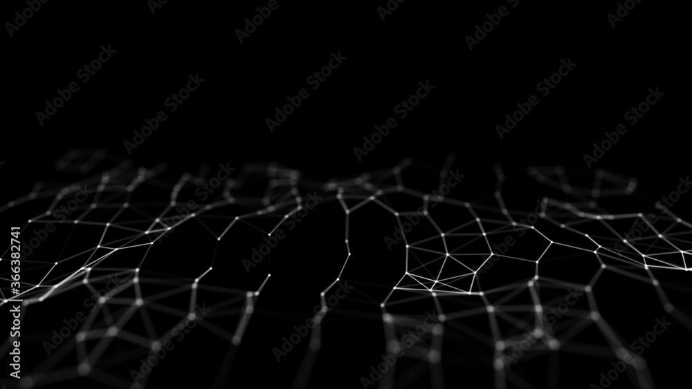 Poster wave 3d. wave of particles. abstract black geometric background. big data visualization. data techno