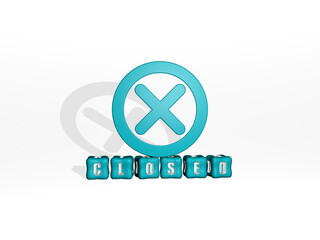 Fototapeta premium 3D graphical image of CLOSED vertically along with text built by metallic cubic letters from the top perspective, excellent for the concept presentation and slideshows. background and illustration