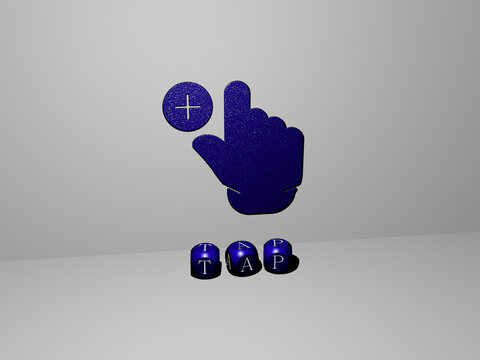3D illustration of TAP graphics and text made by metallic dice letters for the related meanings of the concept and presentations. water and background