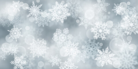 Naklejka na ściany i meble Christmas background of blurry snowflakes in gray colors
