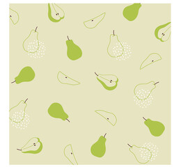 Pear pattern vector. Fruit background