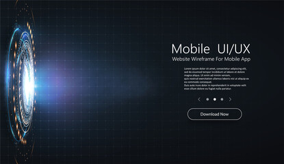 Futuristic technology concept background. Abstract technology communication design innovation concept. Magic circle teleport podium. GUI, UI virtual reality projector. Vector illustration