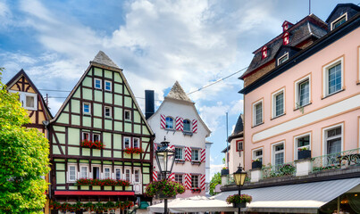Half-timbered houses on Burgplatz castle square, Linz am Rhein, Rhineland-Palatinate, Germany,...