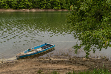 Blue wooden fishing boat