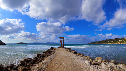 The road leading to the observation tower of the coastal observer, the beach line on the island of...