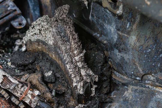 Closeup Of Charred Remains Of Heater Core