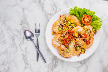 Stir fried prawns with salt and chili tasty Thai food