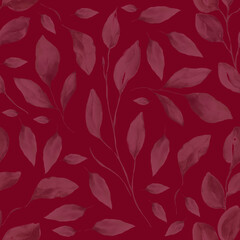 Floral vintage seamless pattern on burgundy background for fabrics, scrapbooking, wrapping.