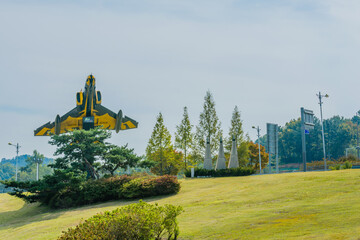Military jet fighter on permanent display