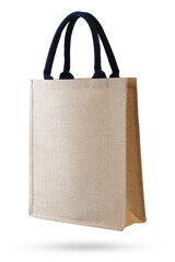 Modern Thai design shopping bag made out of recycled Hessian sack on white background , Ideal for use in the design fairly