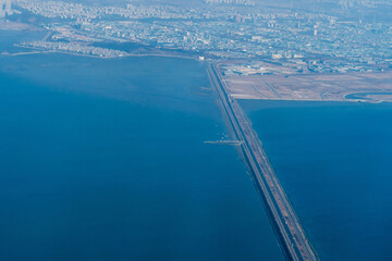Aerial landscape of ocean causeway
