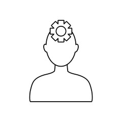 mental health concept, avatar person with gear wheel icon, line style
