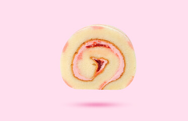 Close-up of the strawberry jam in the Strawberry milk flavored roll cake , Ideal for use in the design put images and insert text.