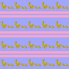 Golden Ducks Patterns Texture seamless background, 3d illustration