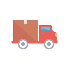 cargo truck with box icon, flat style