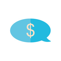 speech bubble with money symbol icon, flat style