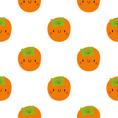 Kawaii Cartoon Persimmon. Seamless Patterns