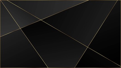 Black Luxury Polygon Pattern. Gold Lines Triangular Premium Border. 
