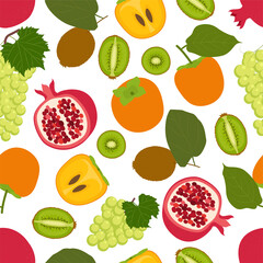 Fototapeta na wymiar Autumn fruits:pomegranate, grapes, kiwi, persimmon