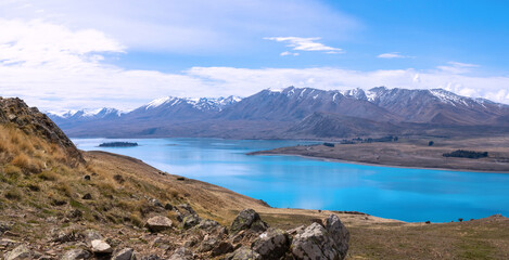 Obraz premium Lake Tekapo panoramic view, New Zealand