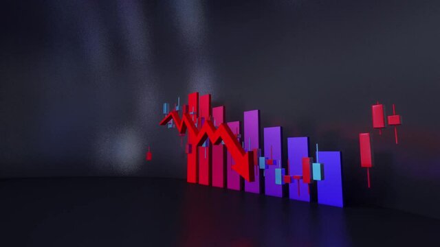 Declining arrow, economic decline and bankruptcy