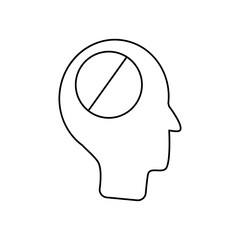 mental health concept, head with forbidden sign icon, line style