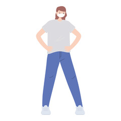 woman with medical mask prevention risk infection covid 19, isolated design icon