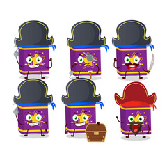 Cartoon character of magic book with various pirates emoticons