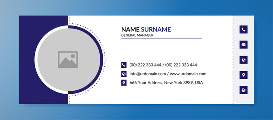 Corporate email signature template with an author photo place modern and minimal layout design	