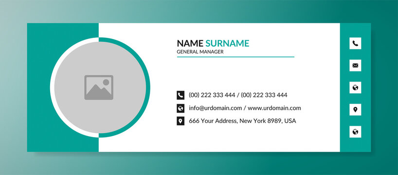 Corporate email signature template with an author photo place modern and minimal layout design	