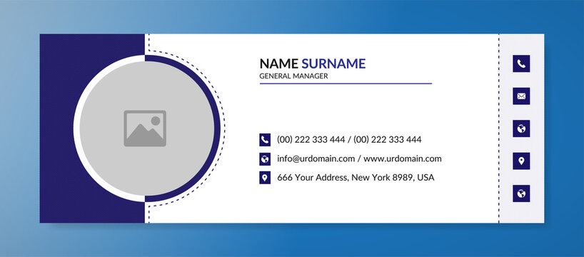 Corporate email signature template with an author photo place modern and minimal layout design	