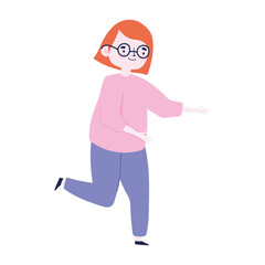 young woman cartoon celebrating happy isolated design icon