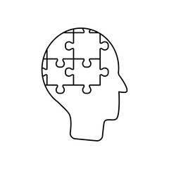 mental health concept, head with jigsaw pieces, line style