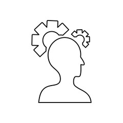 mental health concept, head with gear wheels icon, line style