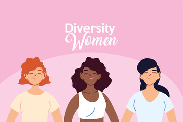 Obraz premium Three women cartoons of cultural diversity vector design