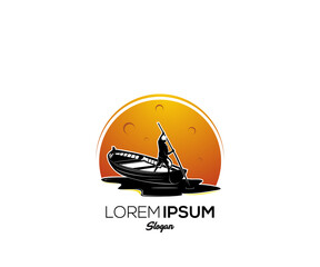 Sunset boat logo design template