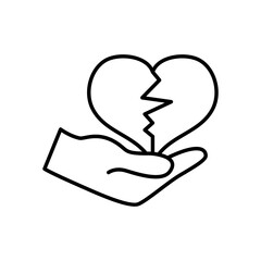 hand holding a broken heart, line style