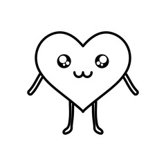 kawaii heart standing, line style