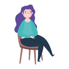 young woman sitting on chair cartoon isolated icon design