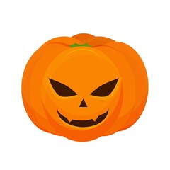 Pumpkin with scary Halloween face isolated on white background stock vector illustration. Decoration for celebration