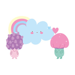 little magic mushrooms rainbow cloud hearts tale cartoon