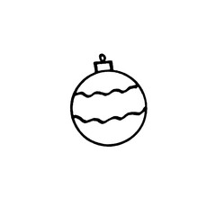 Christmas tree ball isolated on white background. New year and Christmas line art, doodle, sketch, hand drawn. Simple illustration for greeting cards, calendars, prints, children's coloring book