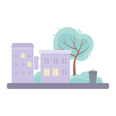 city urban building street tree scene isolated design icon